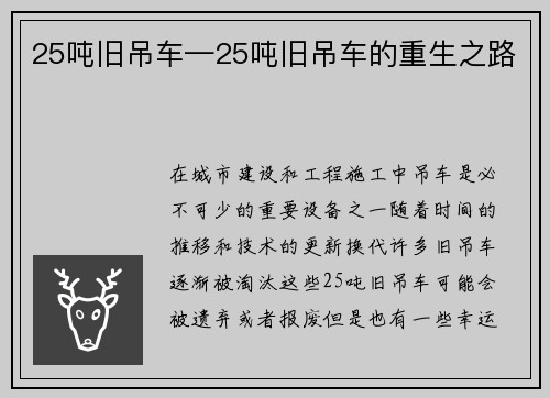 25吨旧吊车—25吨旧吊车的重生之路